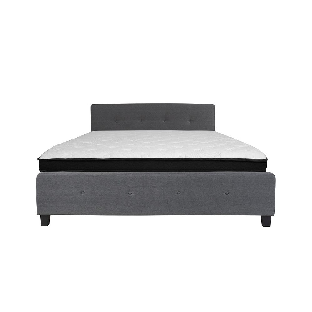 Tribeca King Size Tufted Upholstered Platform Bed in Dark Gray Fabric with Memory Foam Mattress