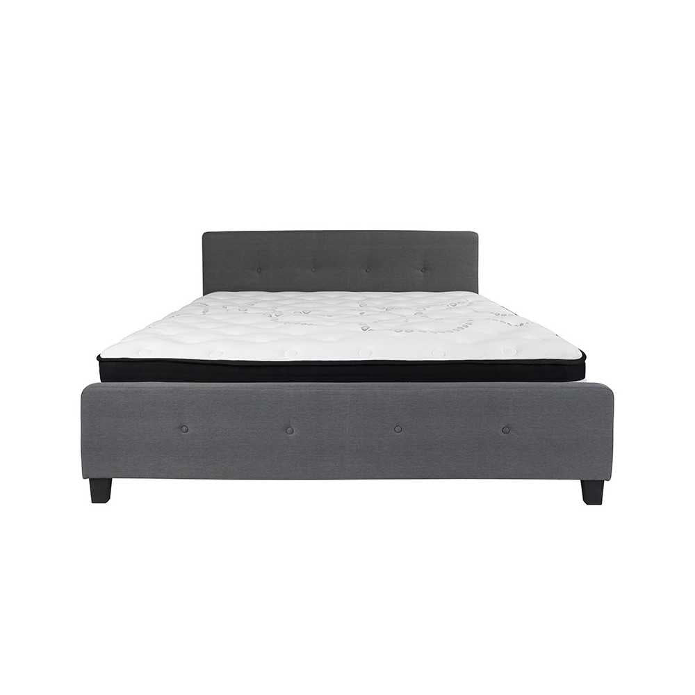 Tribeca King Size Tufted Upholstered Platform Bed in Dark Gray Fabric with Pocket Spring Mattress