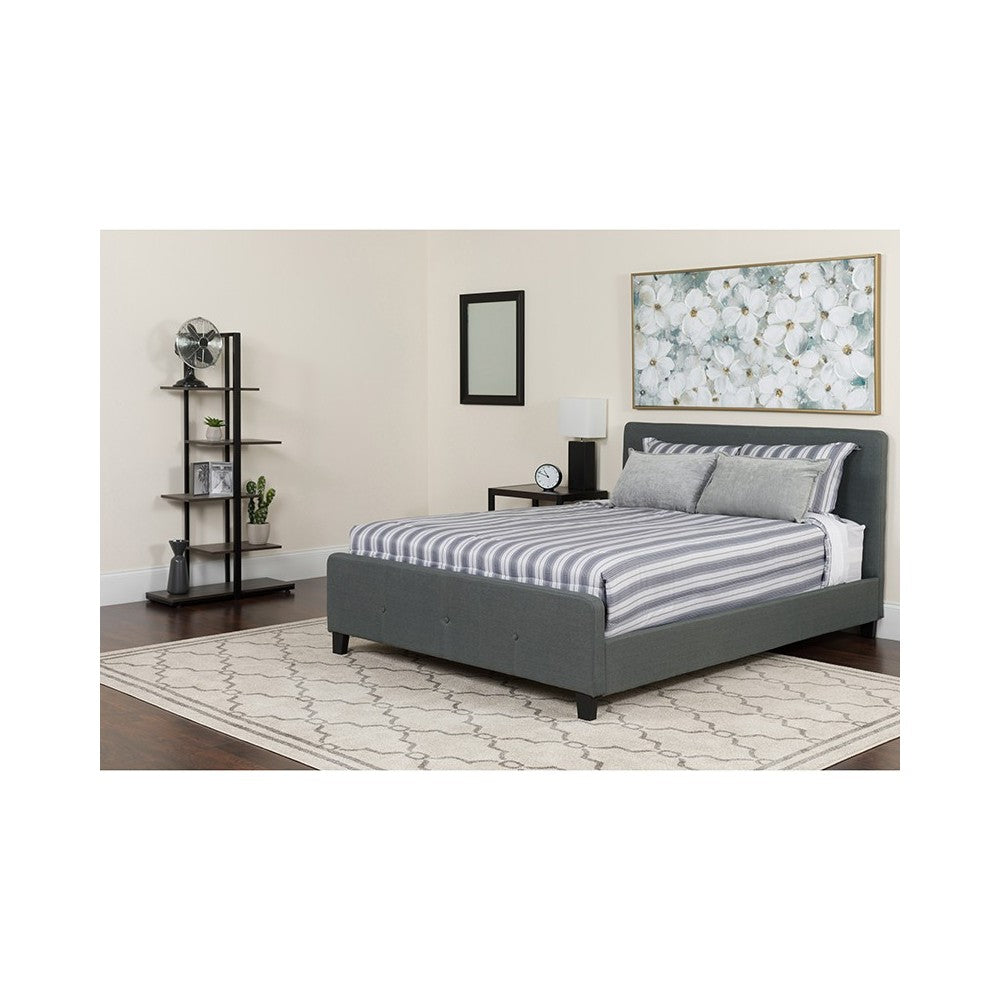 Tribeca King Size Tufted Upholstered Platform Bed in Dark Gray Fabric