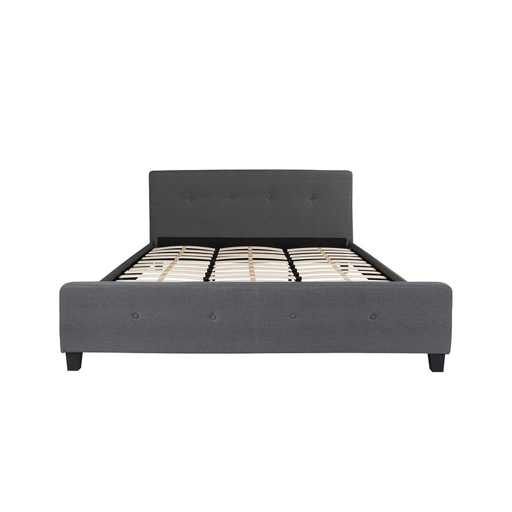 Tribeca King Size Tufted Upholstered Platform Bed in Dark Gray Fabric