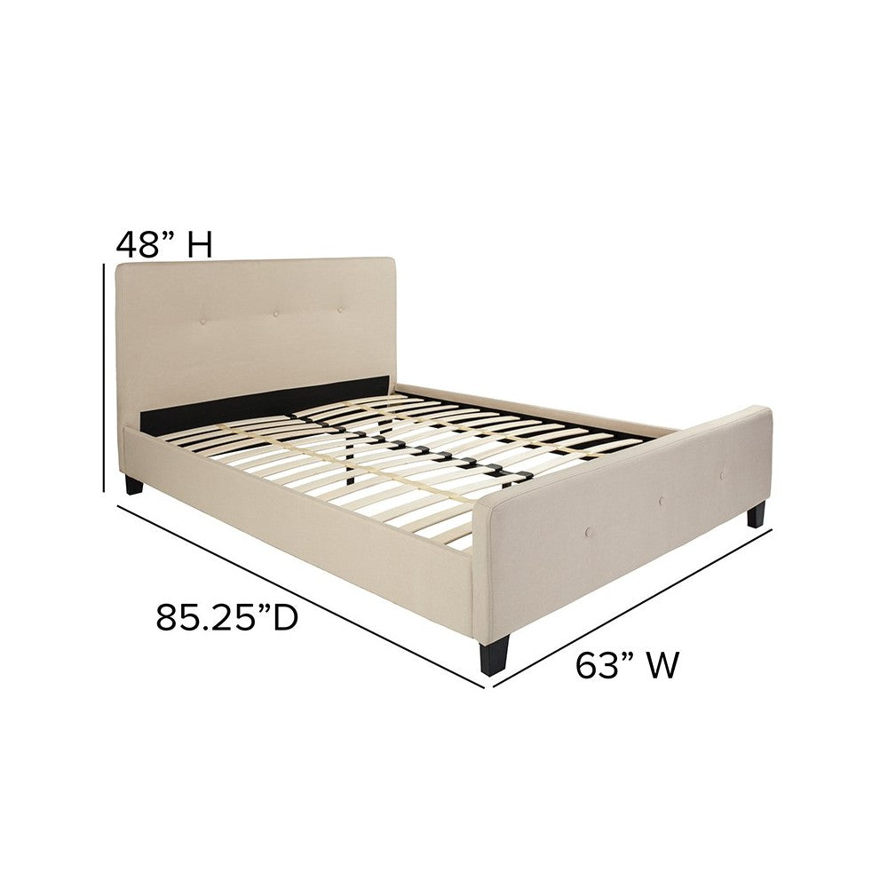 Tribeca Queen Size Tufted Upholstered Platform Bed in Beige Fabric