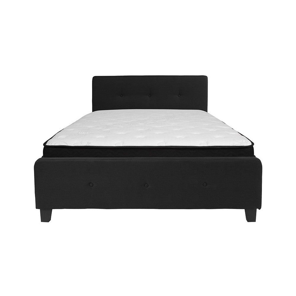 Tribeca Queen Size Tufted Upholstered Platform Bed in Black Fabric with Memory Foam Mattress