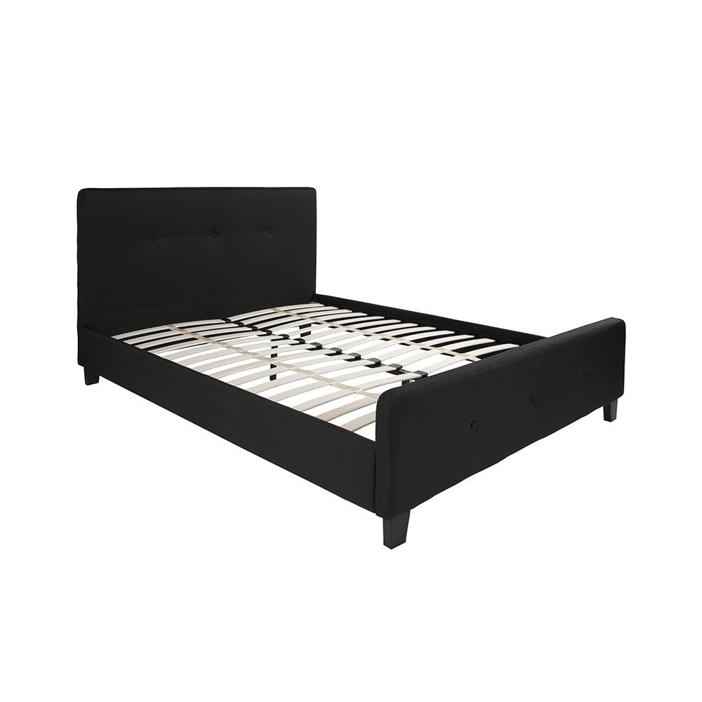 Tribeca Queen Size Tufted Upholstered Platform Bed in Black Fabric