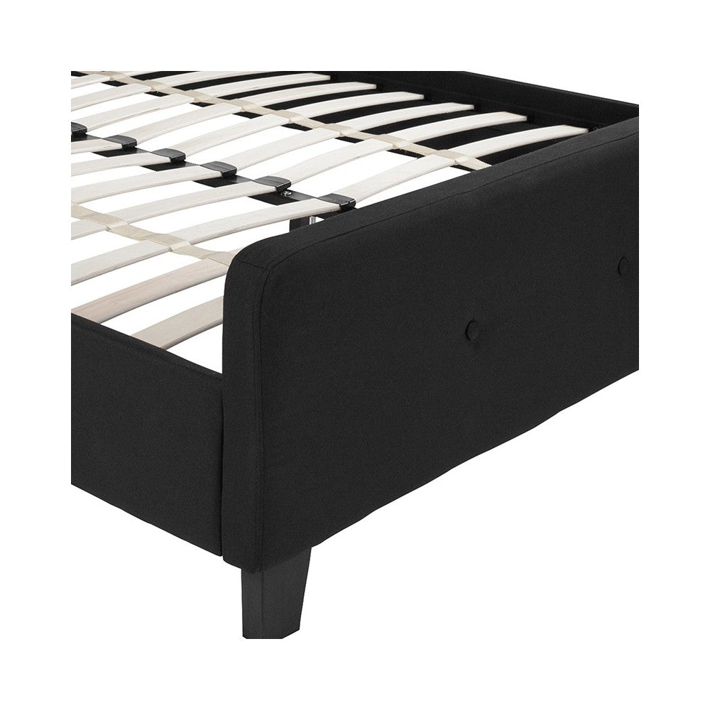 Tribeca Queen Size Tufted Upholstered Platform Bed in Black Fabric