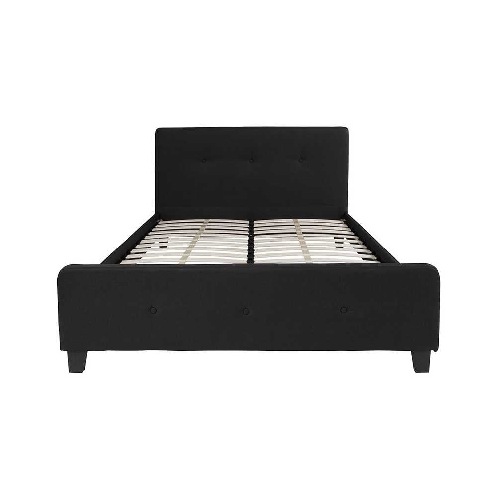 Tribeca Queen Size Tufted Upholstered Platform Bed in Black Fabric