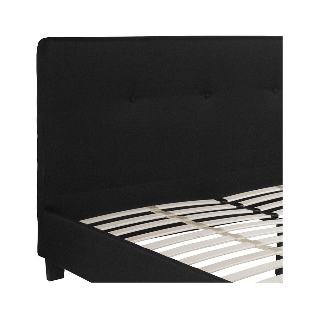 Tribeca Queen Size Tufted Upholstered Platform Bed in Black Fabric