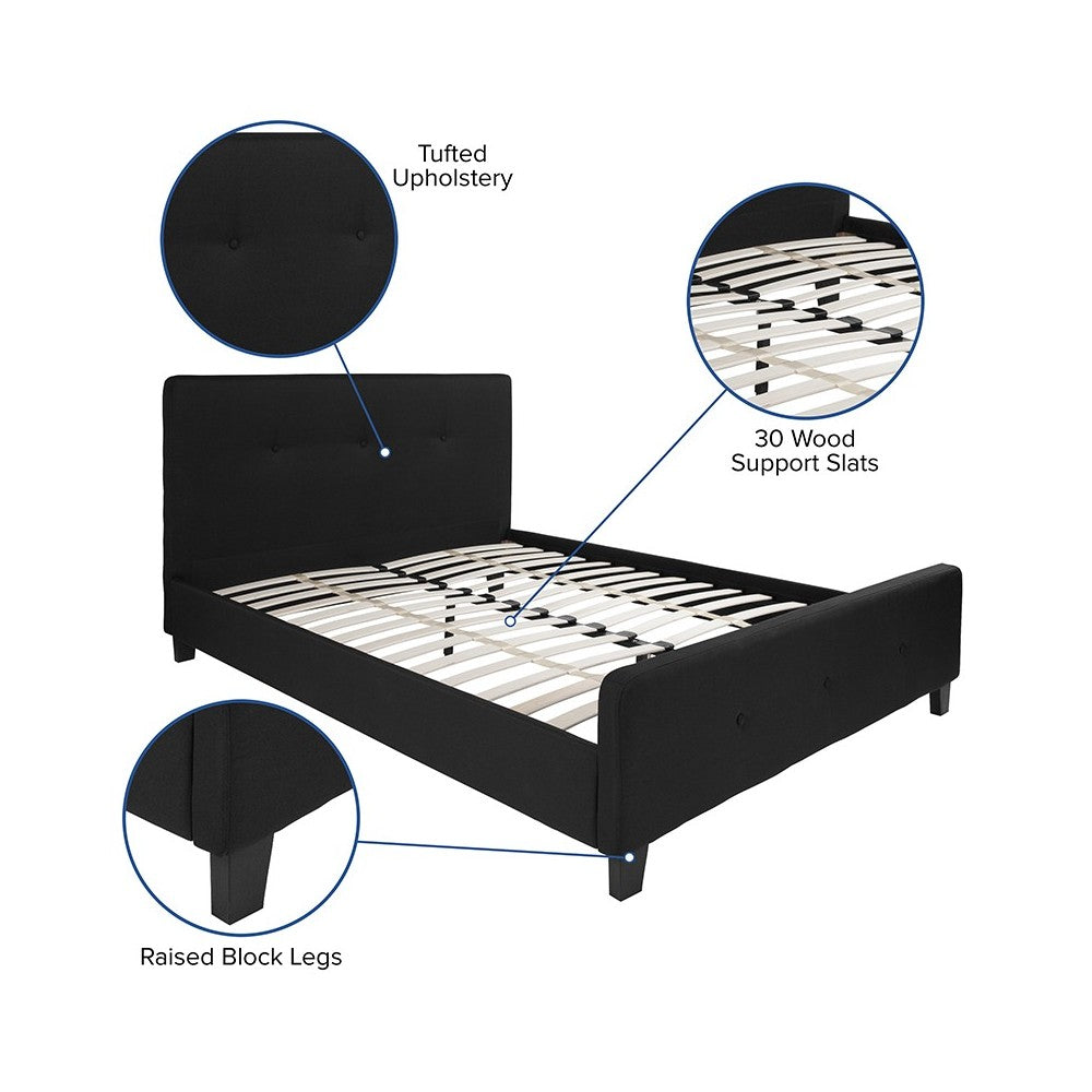 Tribeca Queen Size Tufted Upholstered Platform Bed in Black Fabric