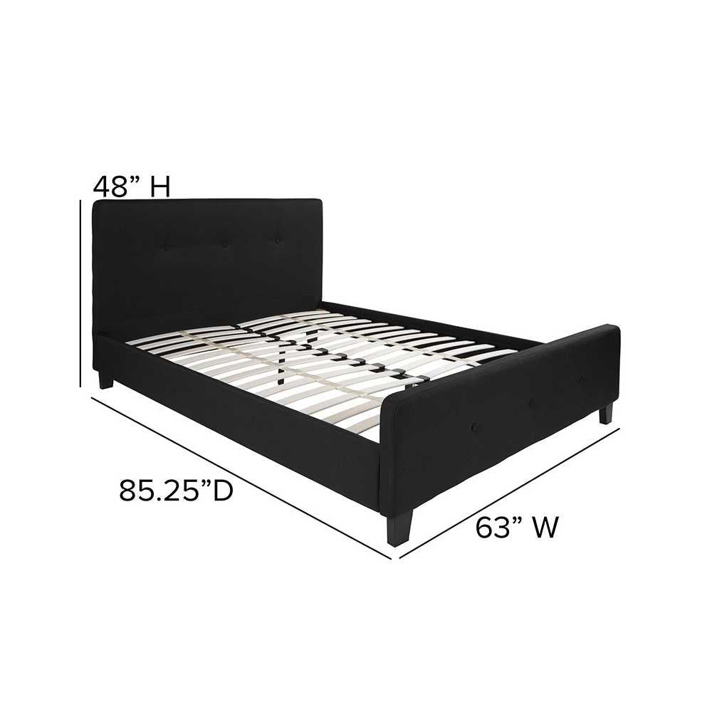 Tribeca Queen Size Tufted Upholstered Platform Bed in Black Fabric