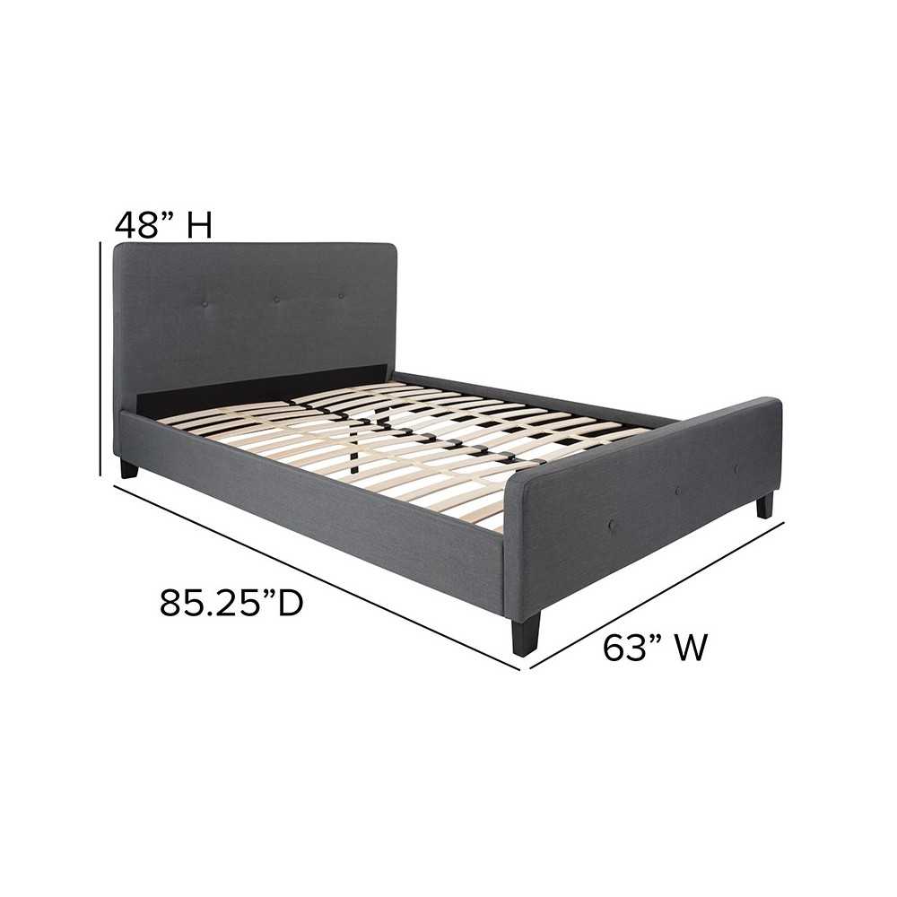Tribeca Queen Size Tufted Upholstered Platform Bed in Dark Gray Fabric
