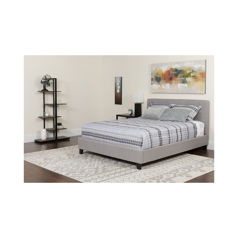 Tribeca Twin Size Tufted Upholstered Platform Bed in Light Gray Fabric with Memory Foam Mattress