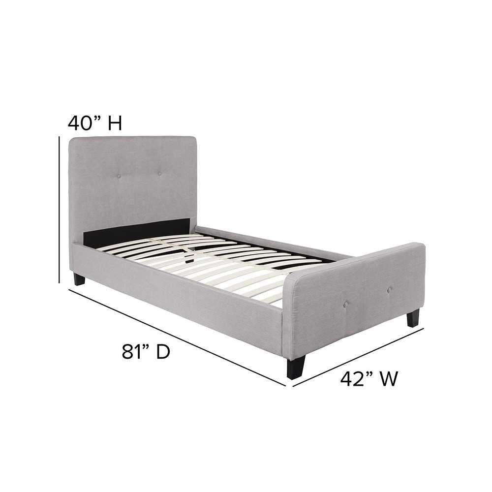 Tribeca Twin Size Tufted Upholstered Platform Bed in Light Gray Fabric