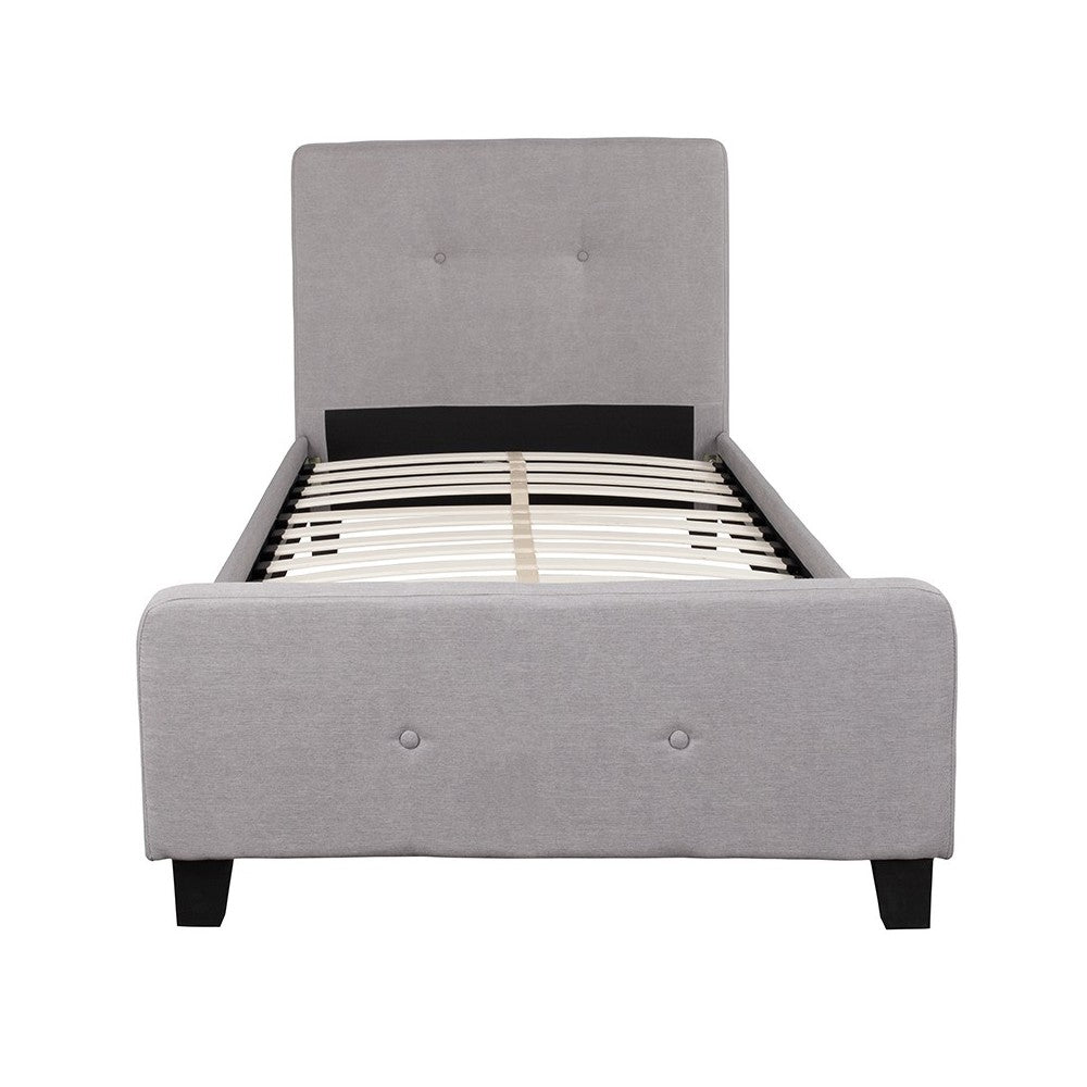 Tribeca Twin Size Tufted Upholstered Platform Bed in Light Gray Fabric