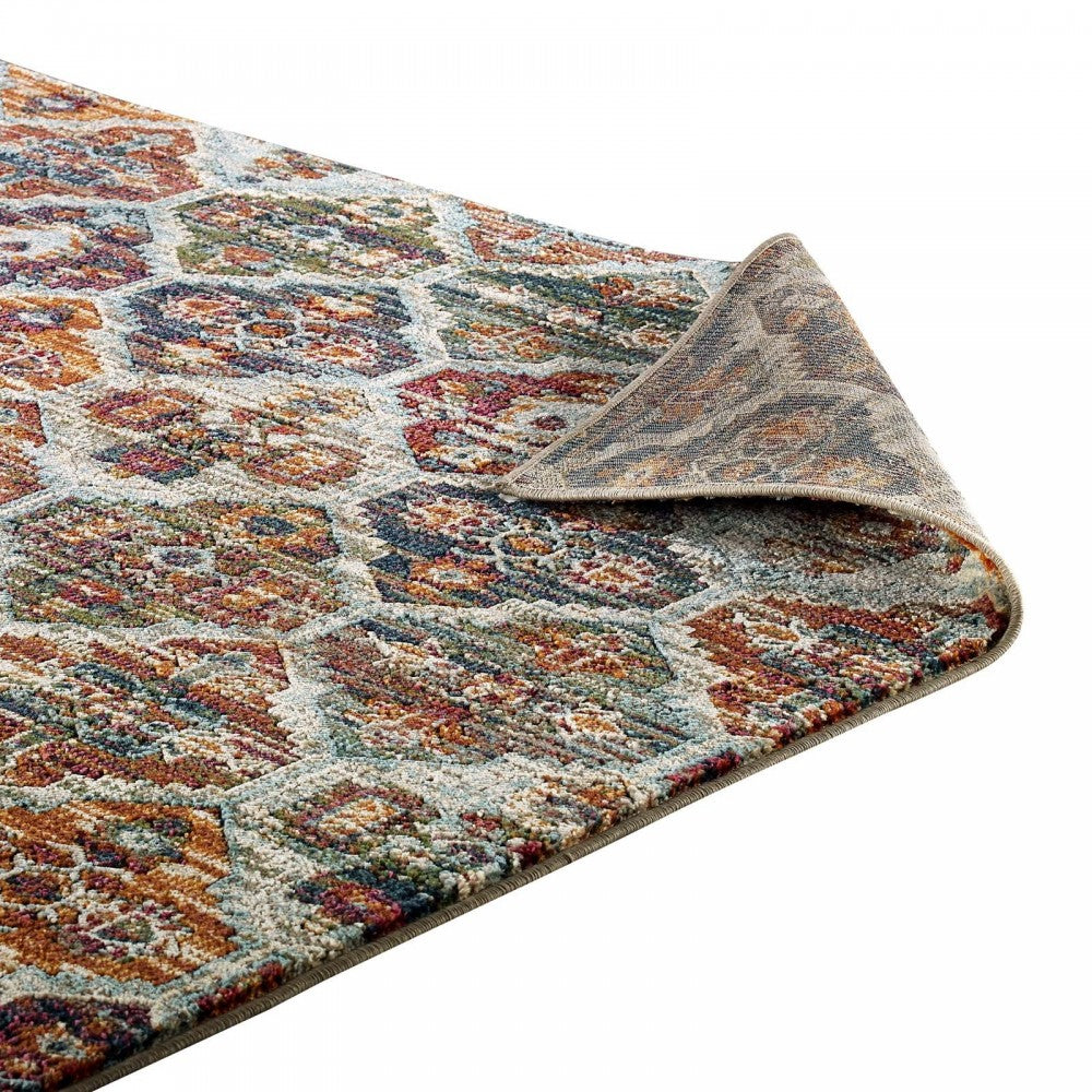 Tribute Azalea Distressed Vintage Floral Lattice 8x10 Area Rug