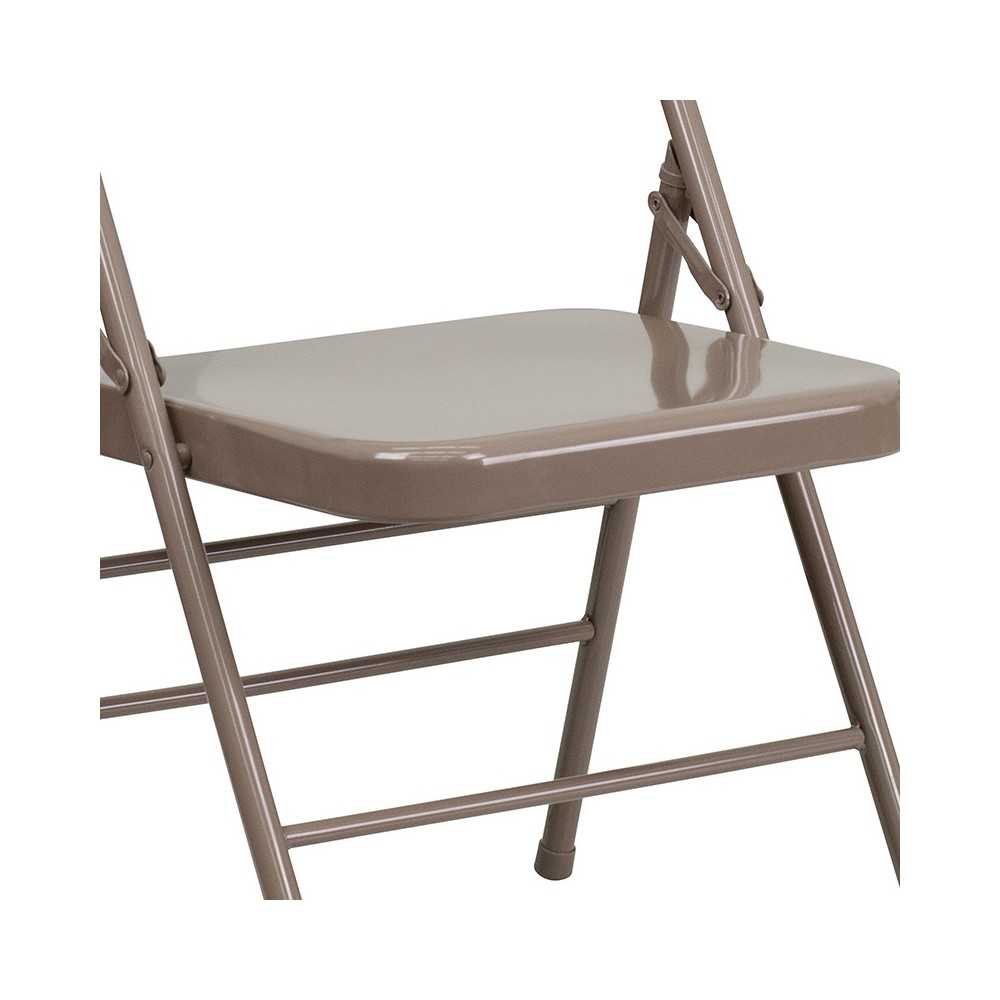 Triple Braced & Double Hinged Beige Metal Folding Chair