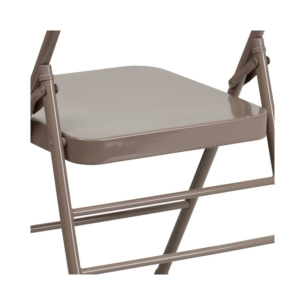 Triple Braced & Double Hinged Beige Metal Folding Chair