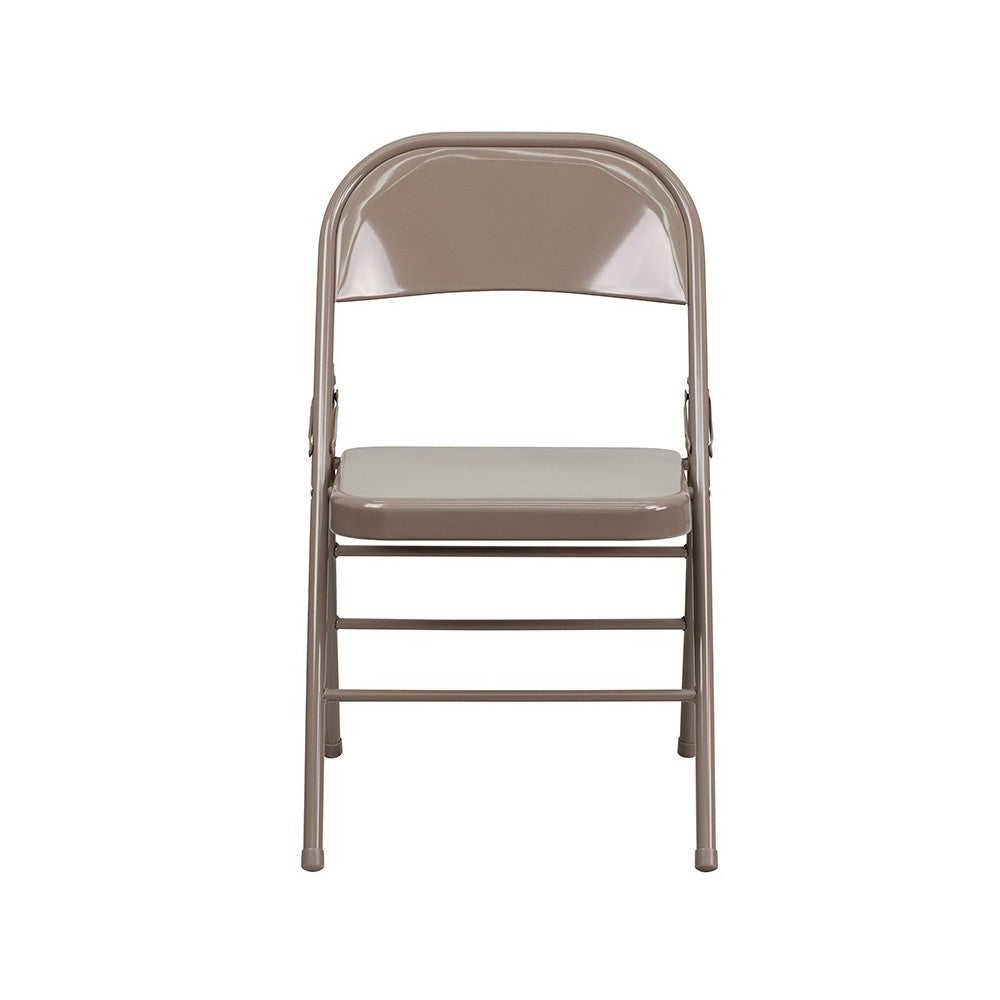 Triple Braced & Double Hinged Beige Metal Folding Chair