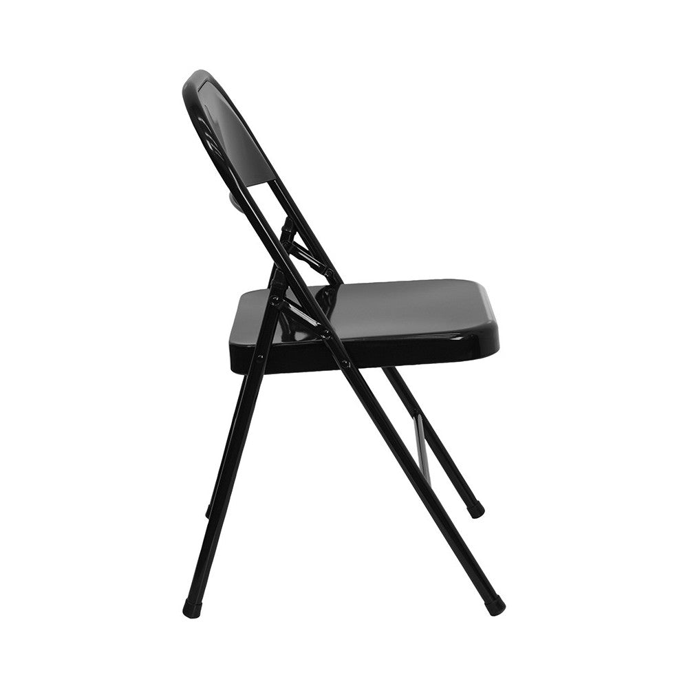 Triple Braced & Double Hinged Black Metal Folding Chair