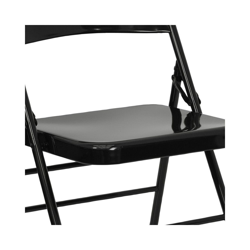 Triple Braced & Double Hinged Black Metal Folding Chair