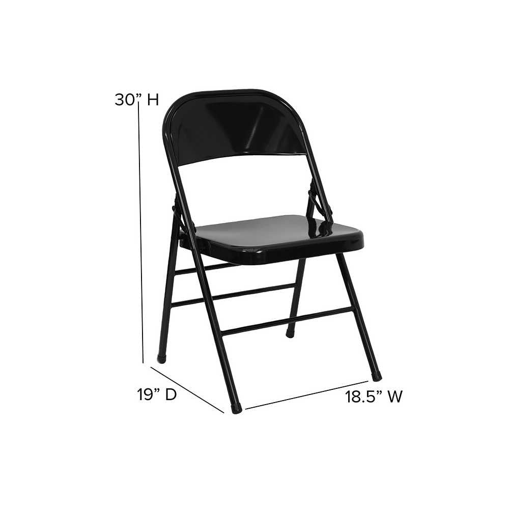 Triple Braced & Double Hinged Black Metal Folding Chair