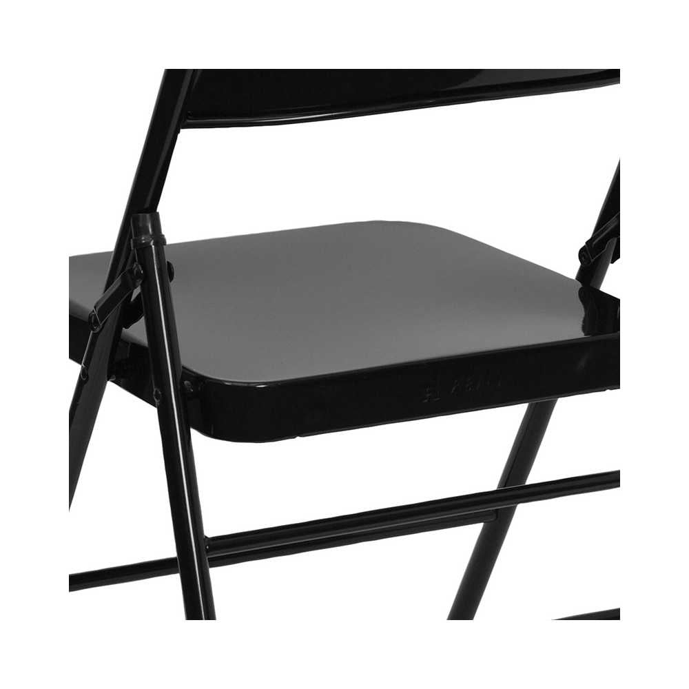 Triple Braced & Double Hinged Black Metal Folding Chair