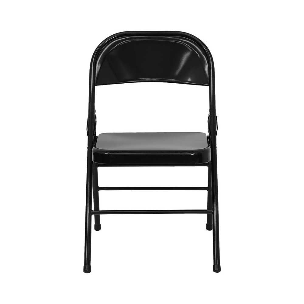 Triple Braced & Double Hinged Black Metal Folding Chair