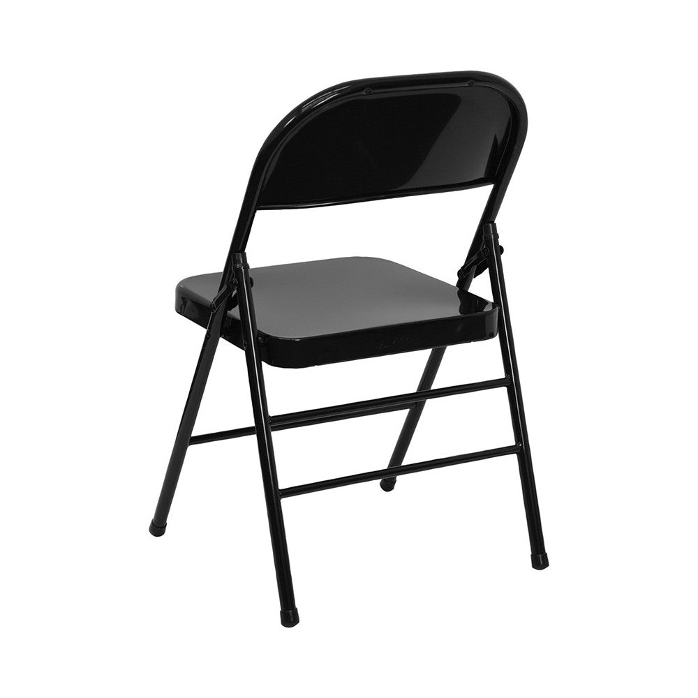 Triple Braced & Double Hinged Black Metal Folding Chair