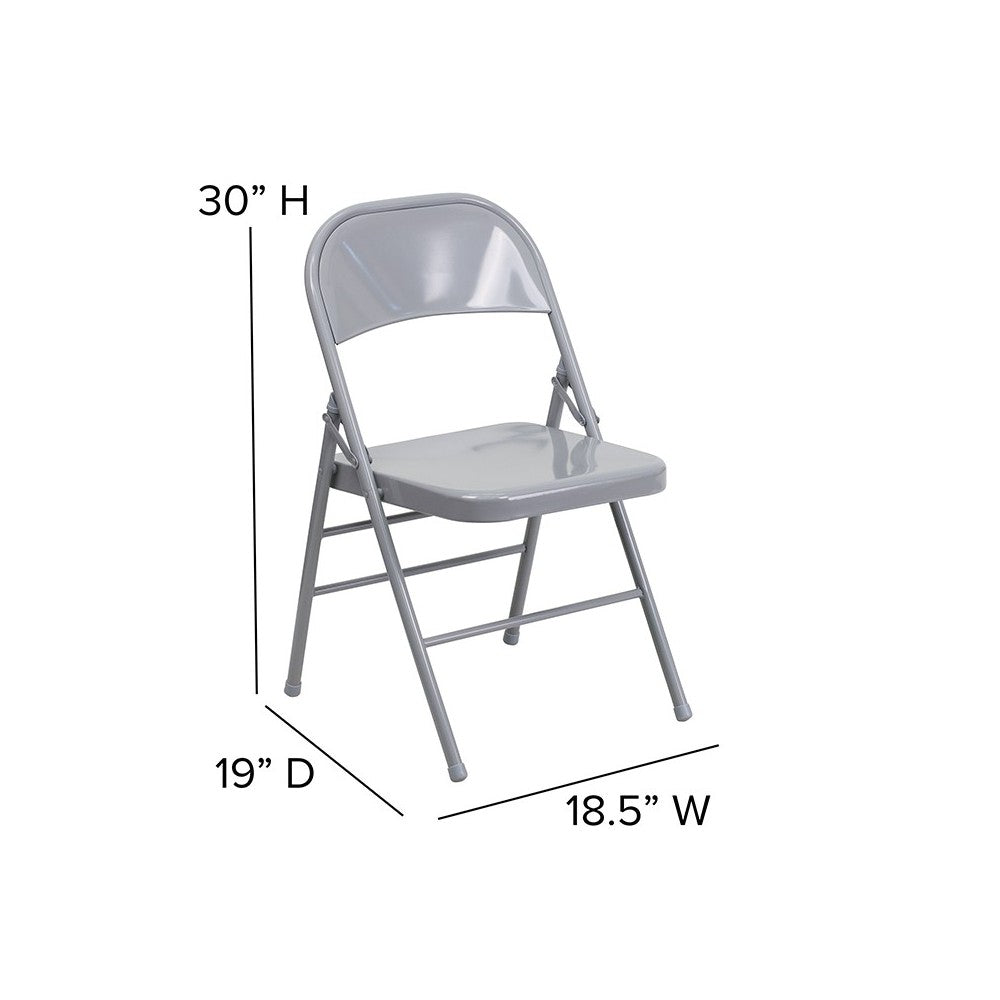 Triple Braced & Double Hinged Gray Metal Folding Chair