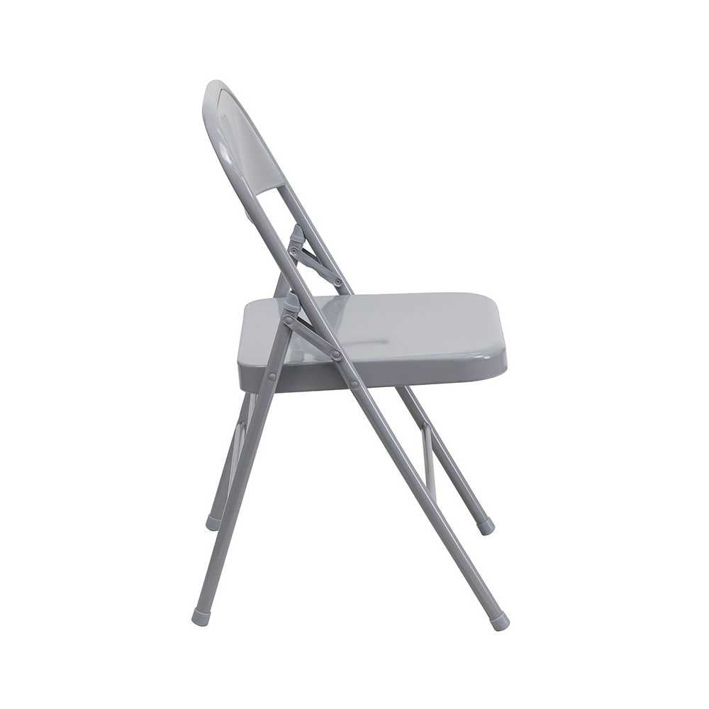 Triple Braced & Double Hinged Gray Metal Folding Chair