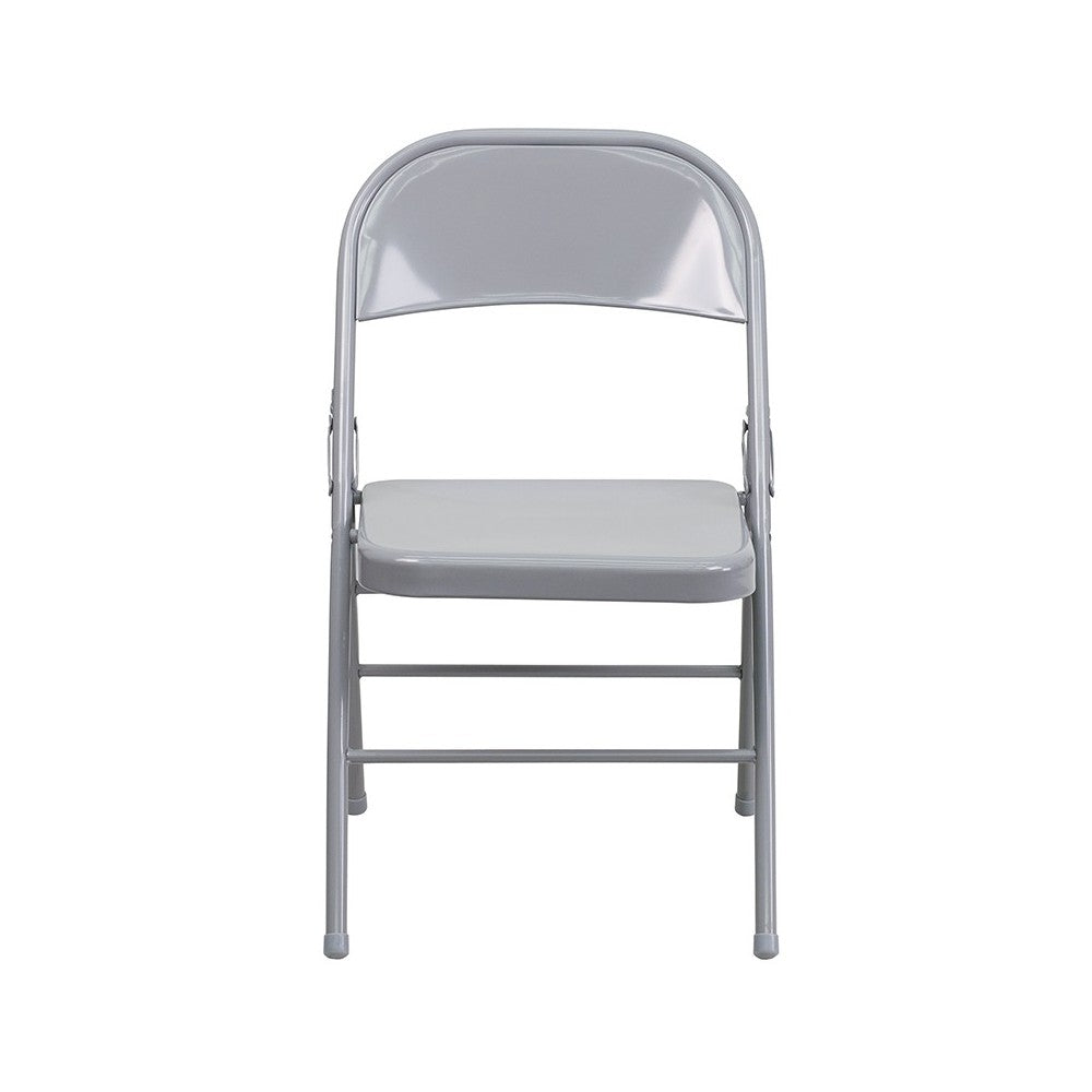 Triple Braced & Double Hinged Gray Metal Folding Chair