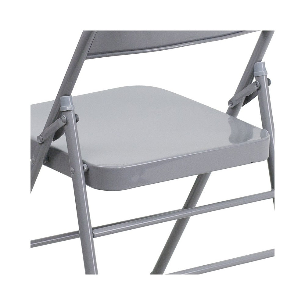 Triple Braced & Double Hinged Gray Metal Folding Chair