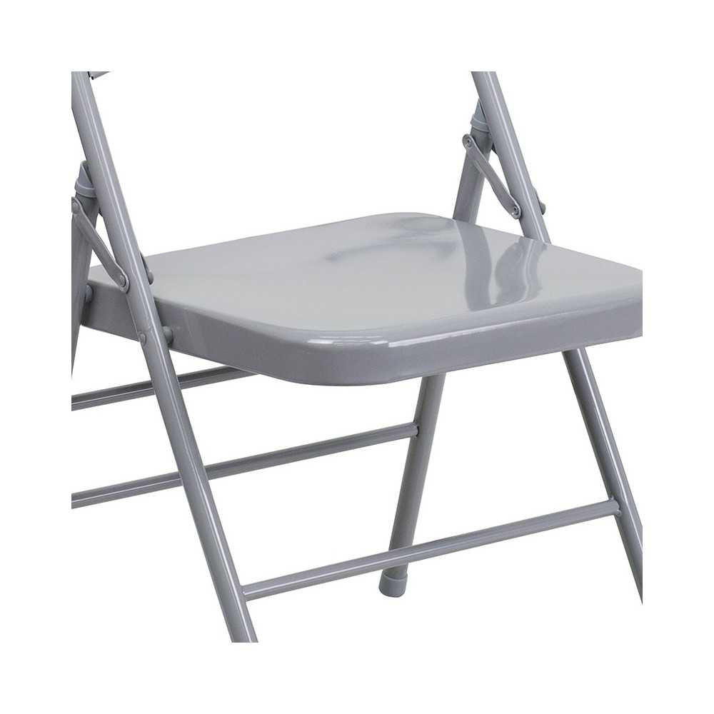 Triple Braced & Double Hinged Gray Metal Folding Chair