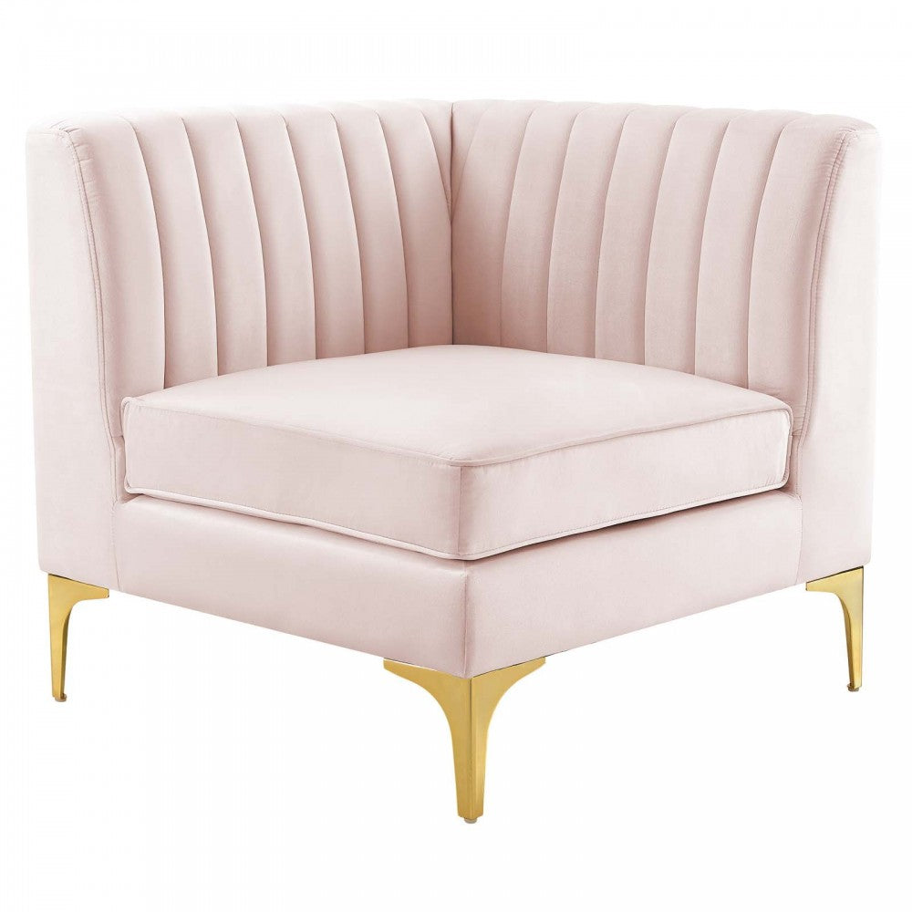 Triumph Channel Tufted Performance Velvet 3-Seater Sofa, Pink