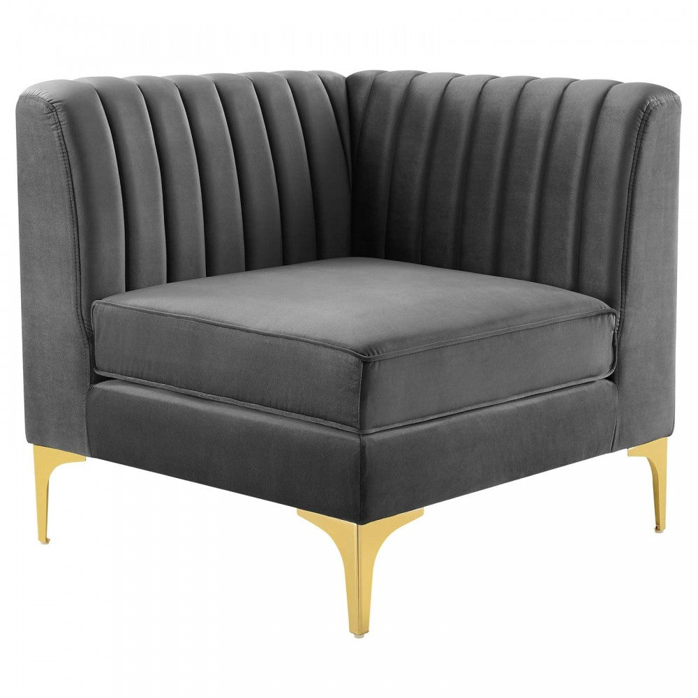 Triumph Channel Tufted Performance Velvet 3-Seater Sofa, Gray