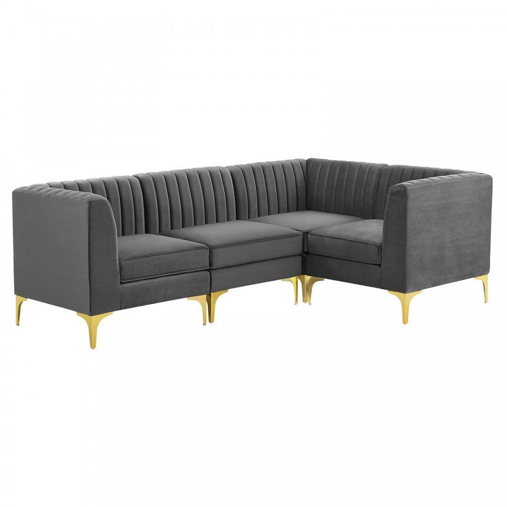 Triumph Channel Tufted Performance Velvet 4-Piece Sectional Sofa, Gray
