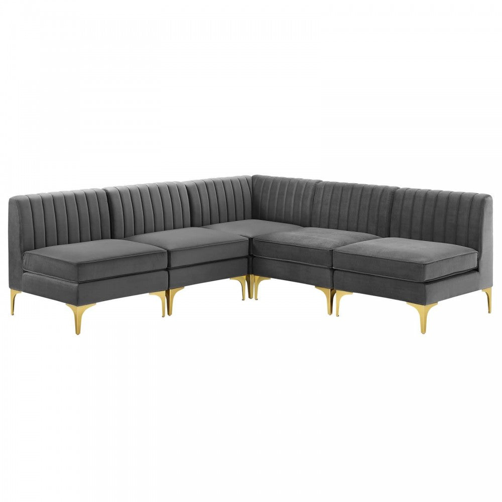 Triumph Channel Tufted Performance Velvet 5-Piece Sectional Sofa, Gray, EEI-4351-GRY