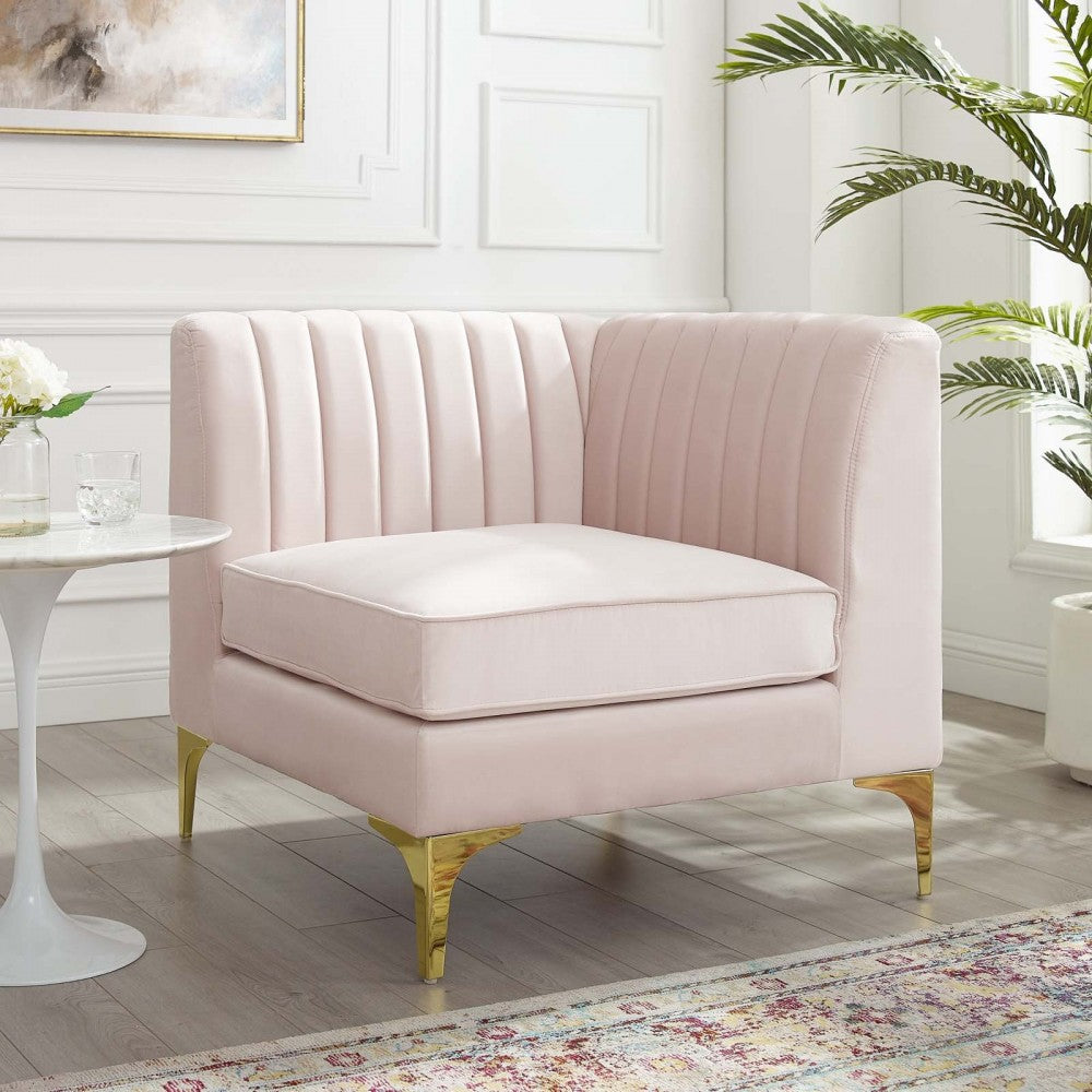 Triumph Channel Tufted Performance Velvet Sectional Sofa Corner Chair, Pink
