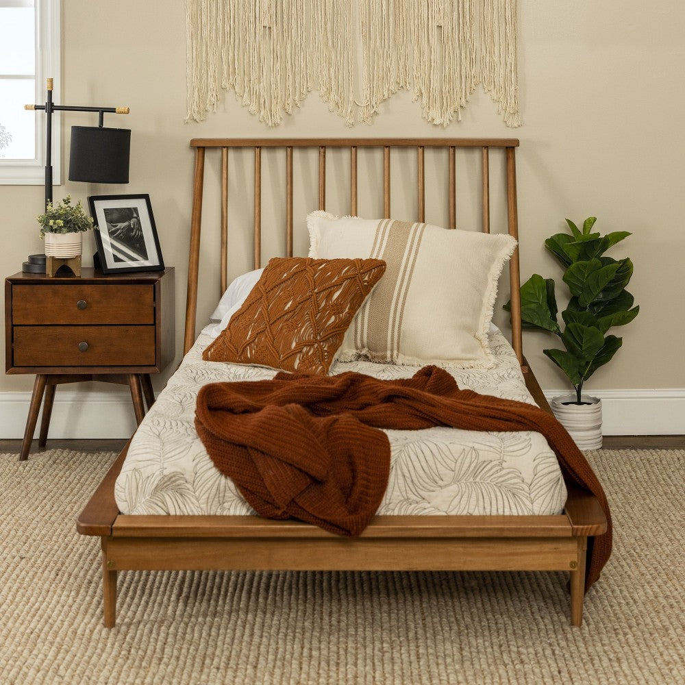 Twin Mid Century Solid Wood Spindle Bed - Caramel