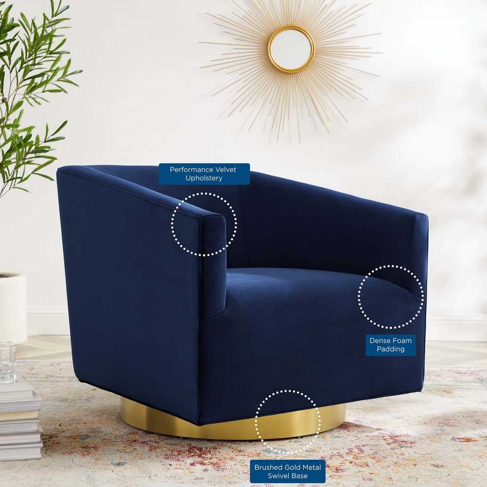 Twist Accent Lounge Performance Velvet Swivel Chair, Gold Midnight Blue