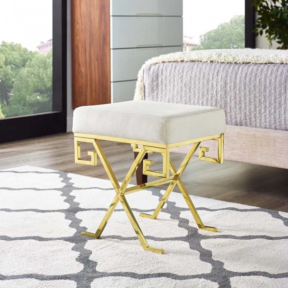Twist Performance Velvet Bench, Gold Ivory