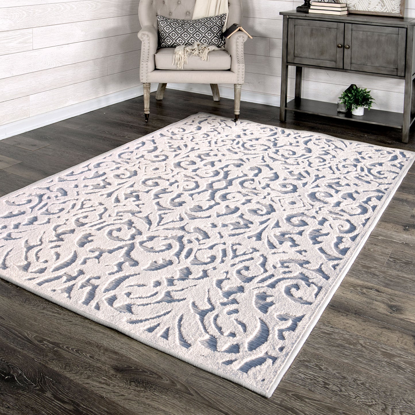 My Texas House by Orian Blur Damask Natural Blue 93"X130"