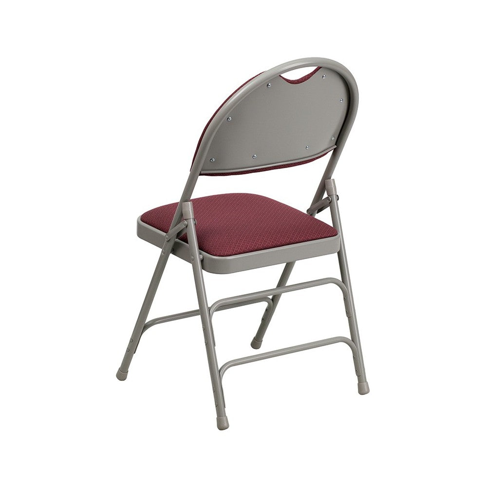Ultra-Premium Triple Braced Burgundy Fabric Metal Folding Chair with Easy-Carry Handle