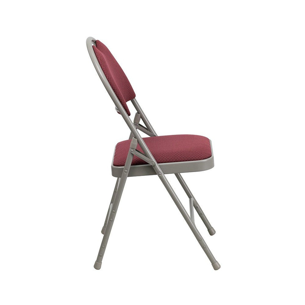 Ultra-Premium Triple Braced Burgundy Fabric Metal Folding Chair with Easy-Carry Handle
