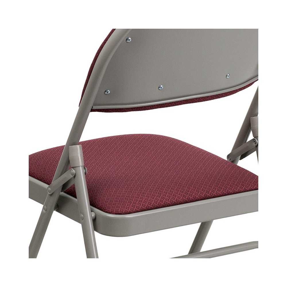 Ultra-Premium Triple Braced Burgundy Fabric Metal Folding Chair with Easy-Carry Handle