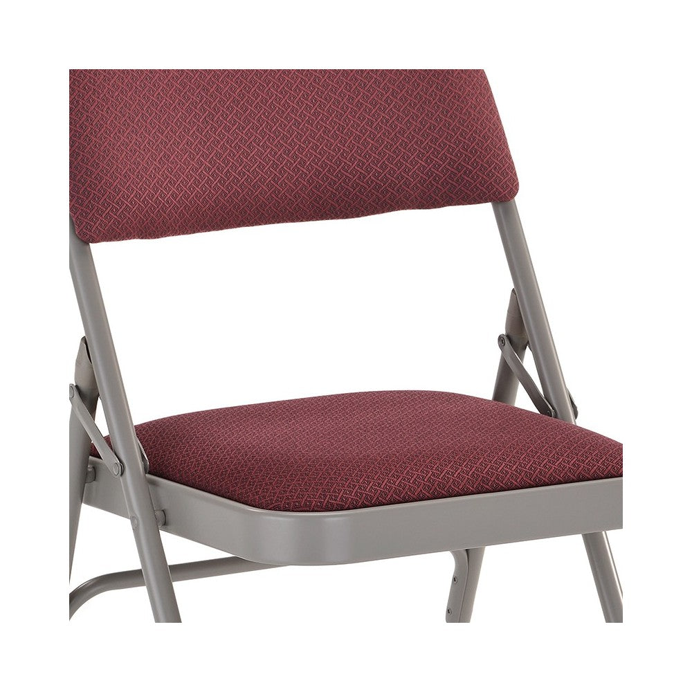 Ultra-Premium Triple Braced Burgundy Fabric Metal Folding Chair with Easy-Carry Handle