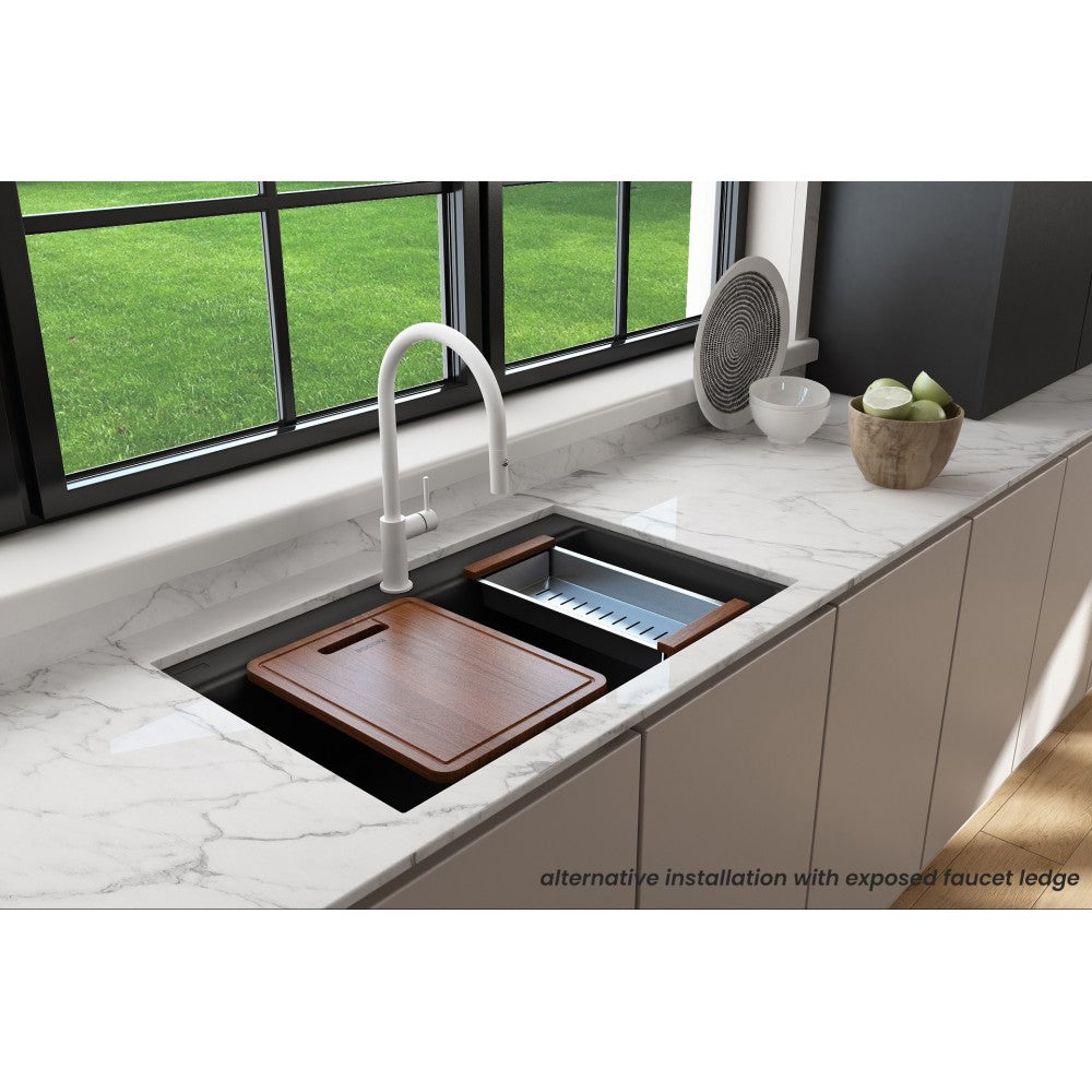 Undermount 33 in. Granite Composite Kitchen Sink with Integrated Workstation, Matte Black, L