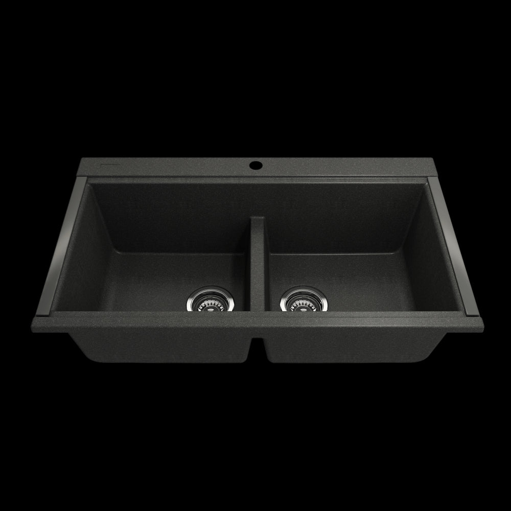 Undermount 33 in. Granite Composite Kitchen Sink with Integrated Workstation, Metallic Black, L