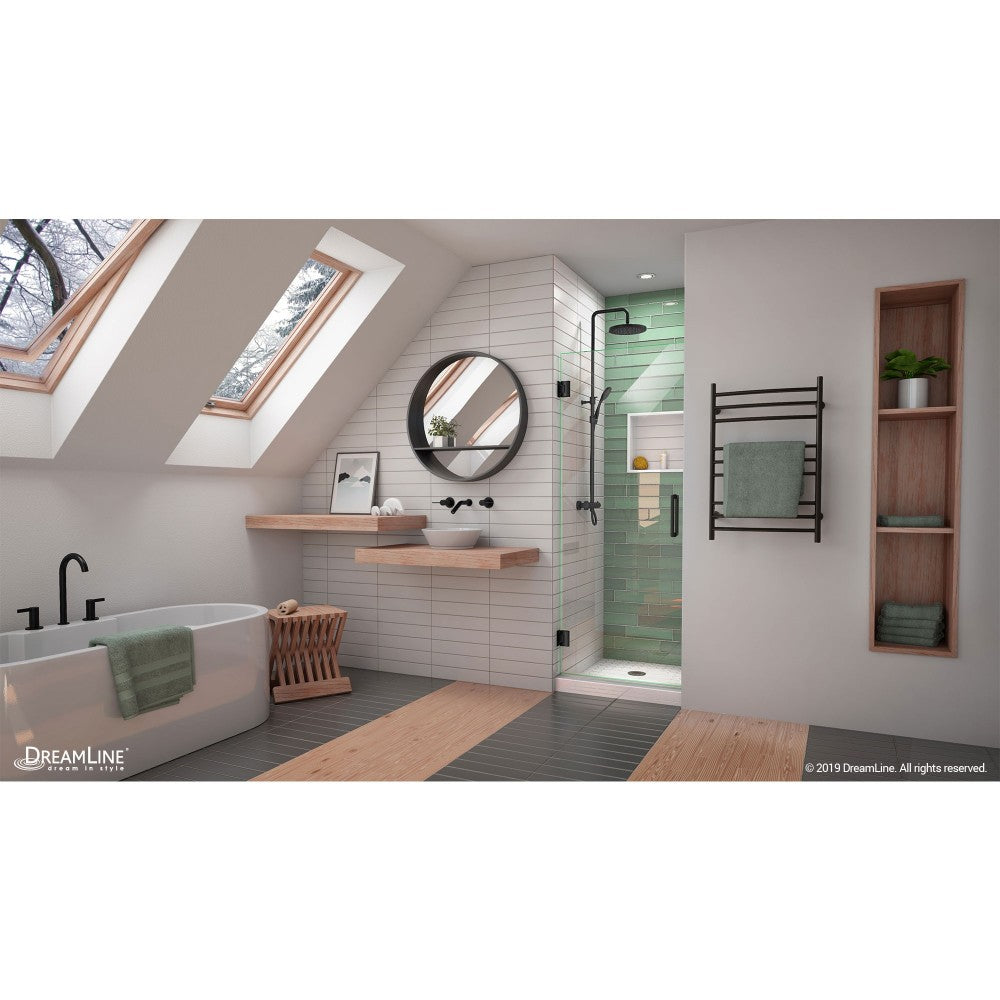 Unidoor-LS 27 in. W x 72 in. H Frameless Hinged Shower Door in Satin Black