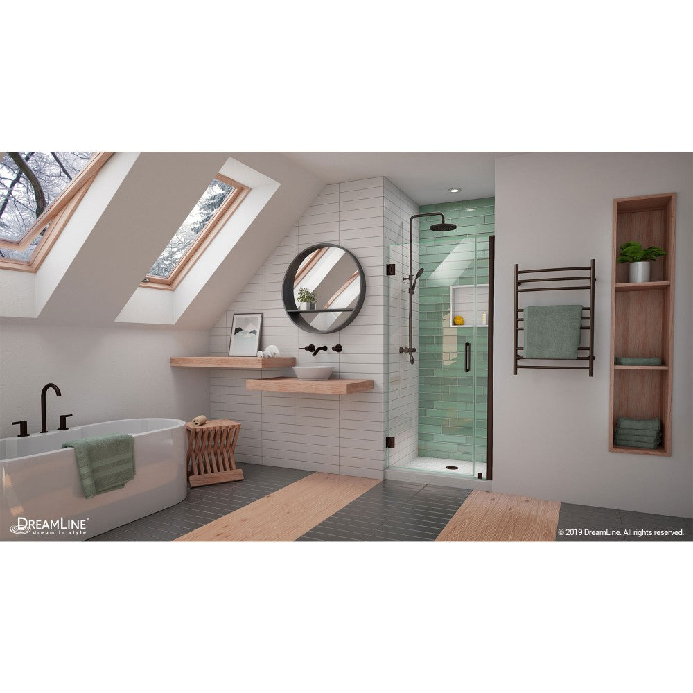 Unidoor-LS 29-30 in. W x 72 in. H Frameless Hinged Shower Door in Oil Rubbed Bronze