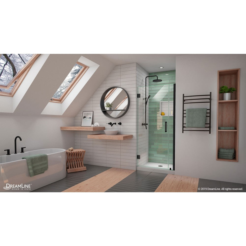 Unidoor-LS 29-30 in. W x 72 in. H Frameless Hinged Shower Door in Satin Black