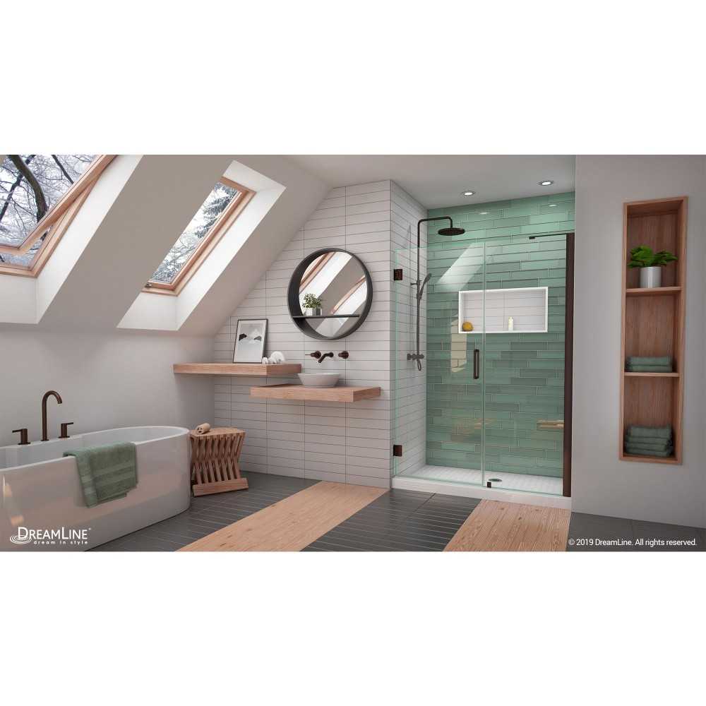 Unidoor-LS 48-49 in. W x 72 in. H Frameless Hinged Shower Door with L-Bar in Oil Rubbed Bronze